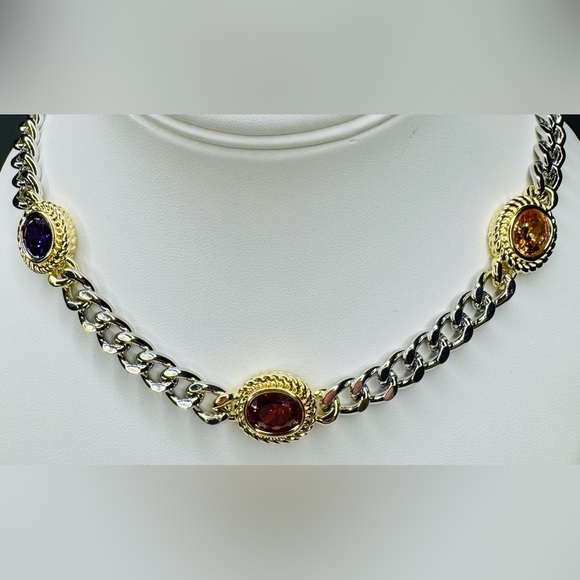 Two Tone Necklace With Amethyst, Citrine & Garnet CZ - Picture 4 of 6